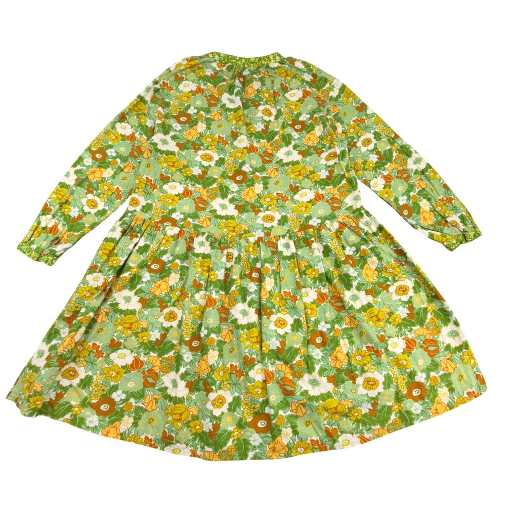 D'Ascoli Green Floral Cotton Hand Woven Mini Dress Womens Medium Boho Tassel Tie - Picture 2 of 9